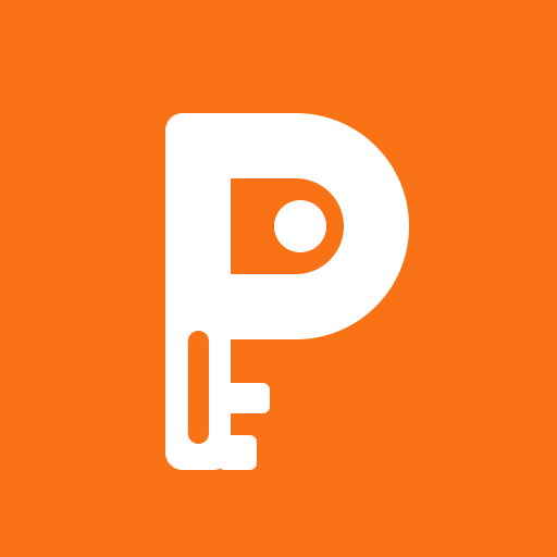 Platzmacher logo: a white key shaped like the letter P on orange